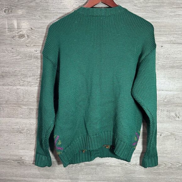 Vintage Russ Cardigan Sweater Women Small Green Acrylic Wool 90s FLowers - Picture 9 of 10